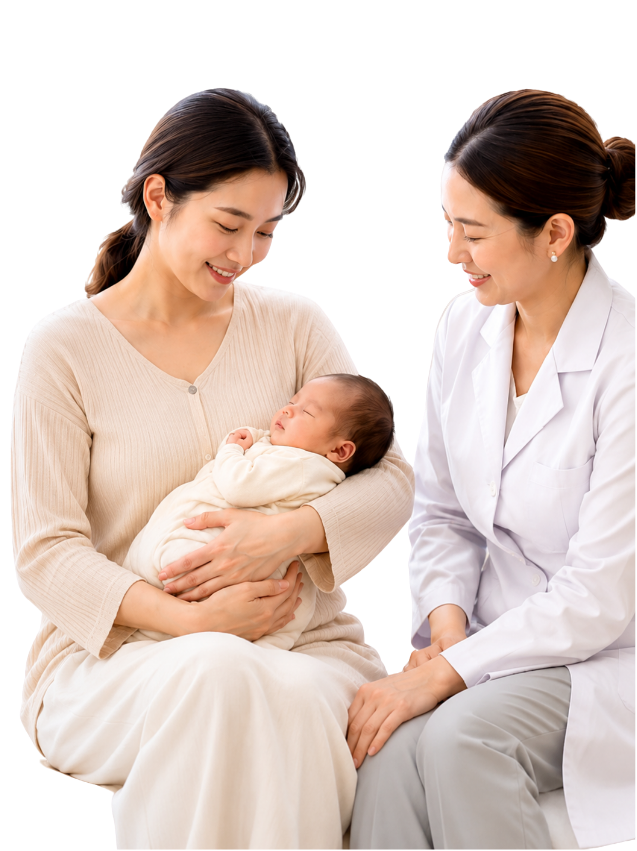 Mother holding baby with doctor